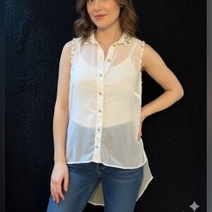 Roberto Cavalli White Embellished Sleeveless Blouse